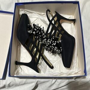 Claudio Merazzi 38.5 black platform rhinestone starburst shoe vintage euc box